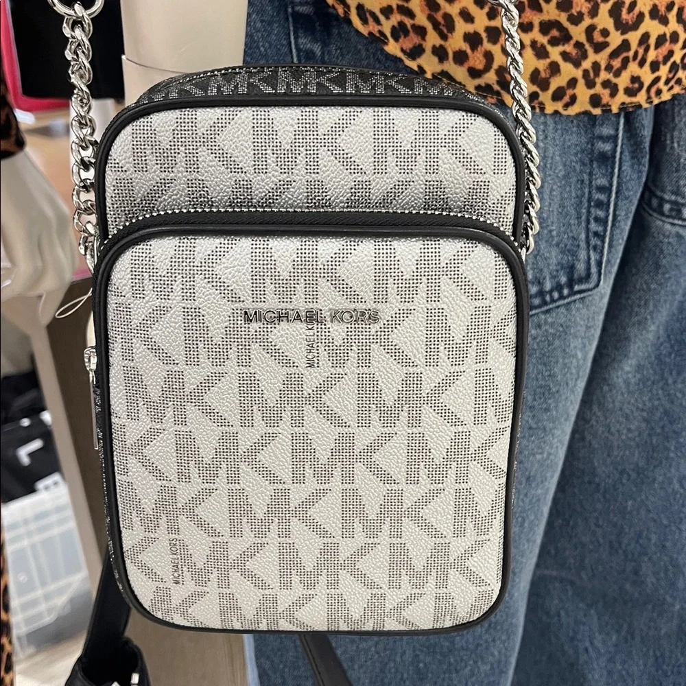 MICHAEL KORS Jet Set Medium Metallic Signature Logo NS Chain Crossbody Flight